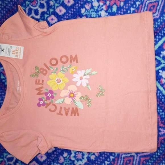 NEW baby girl t-shirt, floral, WATCH ME BLOOM, 12 month, brand- jumping K-215 - Picture 2 of 2